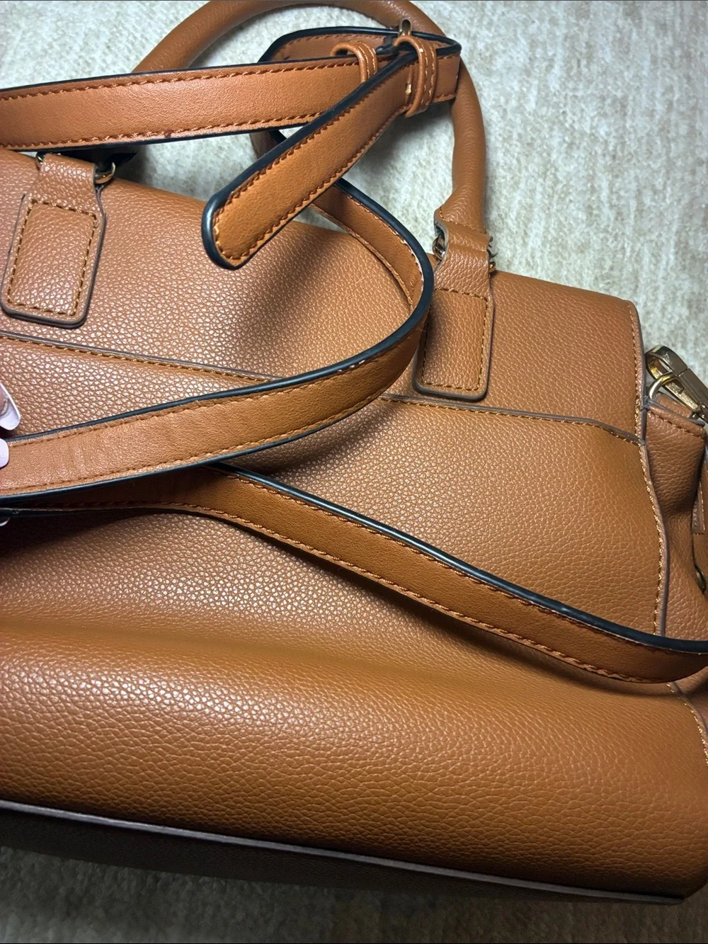Pebbled Leather Satchel in Cognac Brown‎